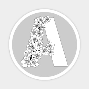 Monochrome capital letter A patterned with sakura twig Magnet